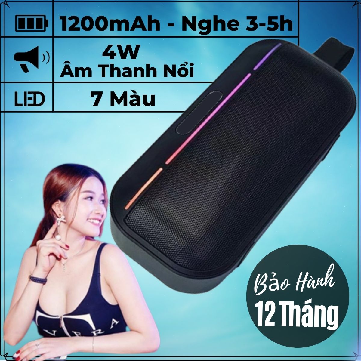 Loa Bluetooth MMS-300 Công Suất 4W, Pin 1200mAh, Đèn Led 7 Màu, Bass Mạnh, Hỗ Trợ Khe Cắm Thẻ Nhớ, USB, Đài FM