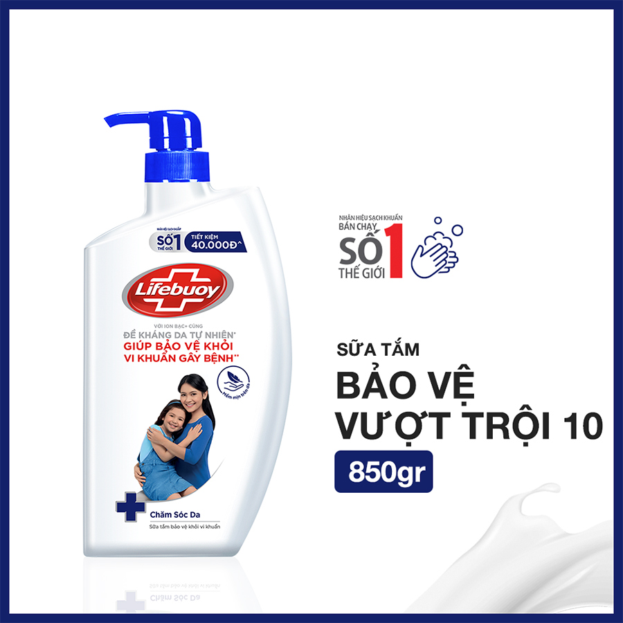 Sữa Tắm Lifebuoy Sạch Khuẩn Chăm Sóc Da Ngăn Ngừa Vi Khuẩn Lây Lan Với Ion Bạc+ Hỗ Trợ Cùng Đề Kháng Da Tự Nhiên Chai 800G