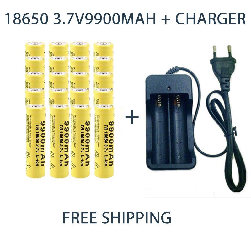 Pin 18650 Pin Sạc 3.7V 18650 Dung lượng 9900mAh Pin Sạc Li-ion Cho Đèn Pin Sạc Pin Màu Sắc: 20 chiếc pin-Sạc