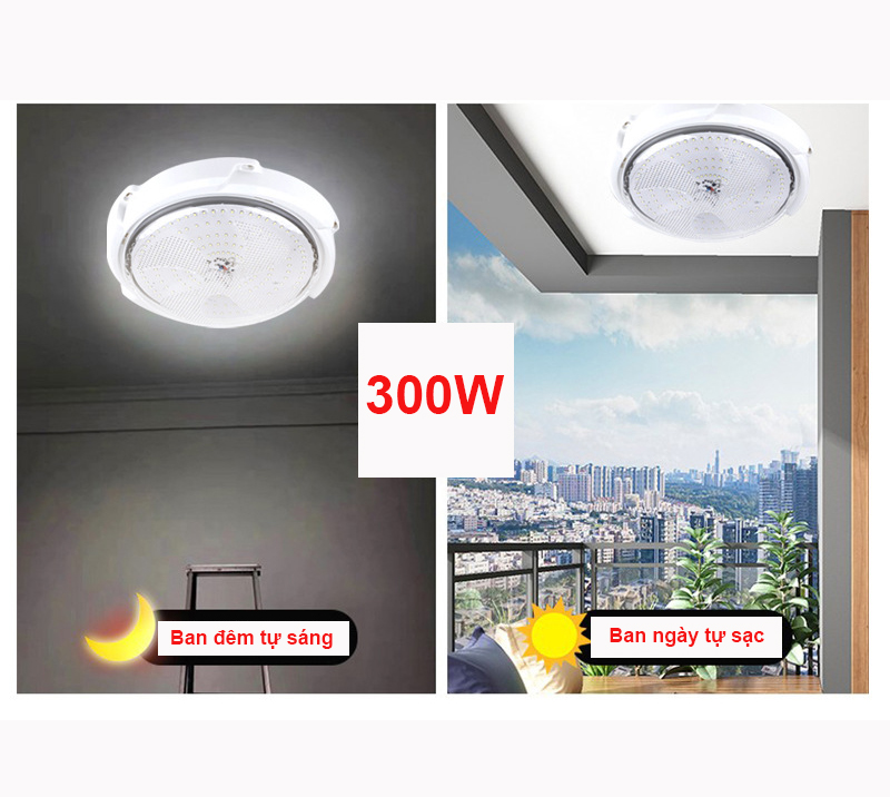 Đèn năng lượng mặt trời ốp trần 300W, Vỏ nhôm, Tấm pin NLMT rời, Ánh sáng trắng- 300WOT