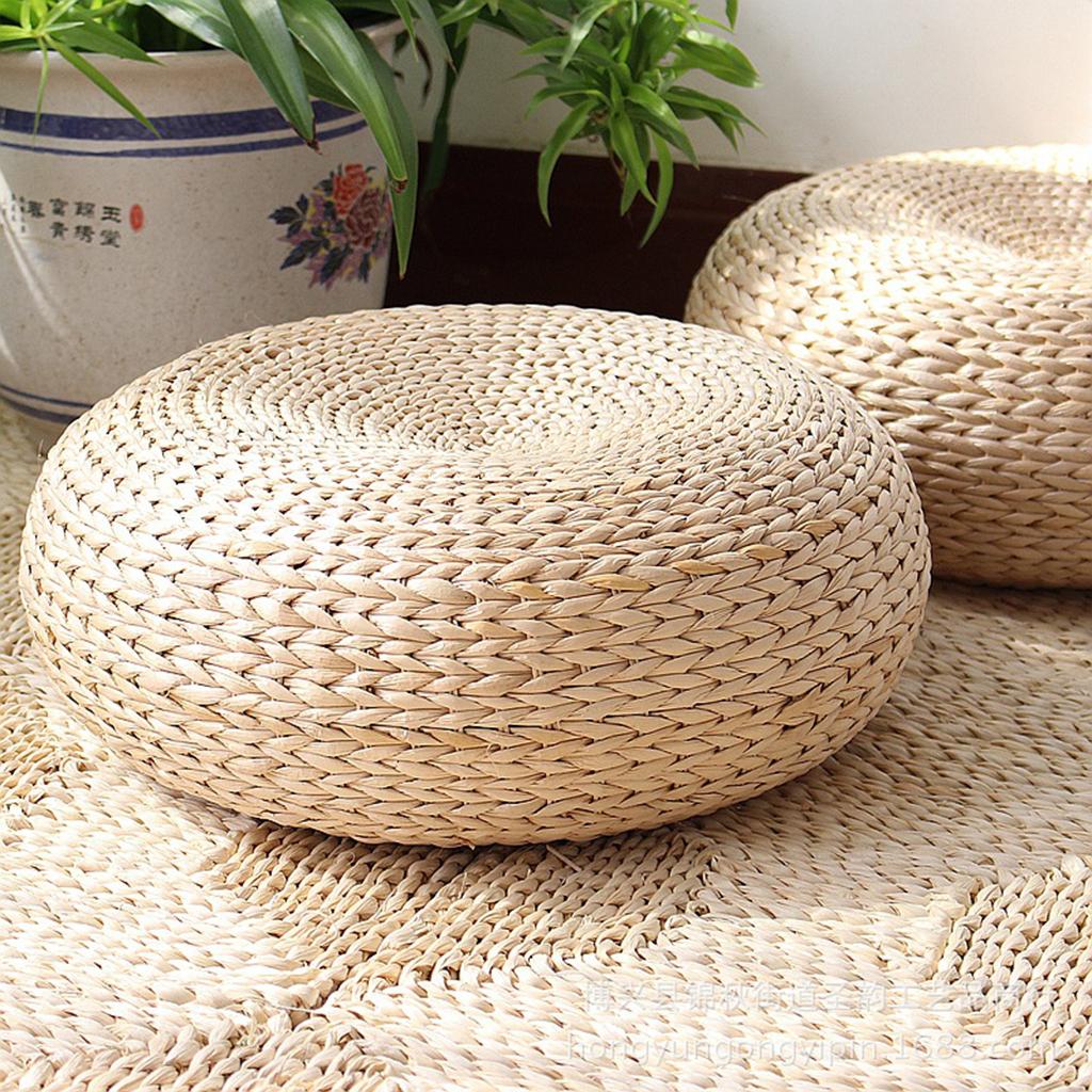 40cm Dia Straw Seat Cushion for Yoga Mat Soft Round Pouf Tatami Cushion Floor Cushion Mat Indoor Outdoor Use