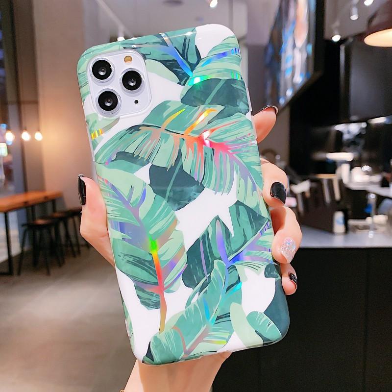 Ốp Iphon hình hoa lá ánh sáng xanh lấp lánh cho X/XS/XSMAX/11/11PROMAX/12MINI