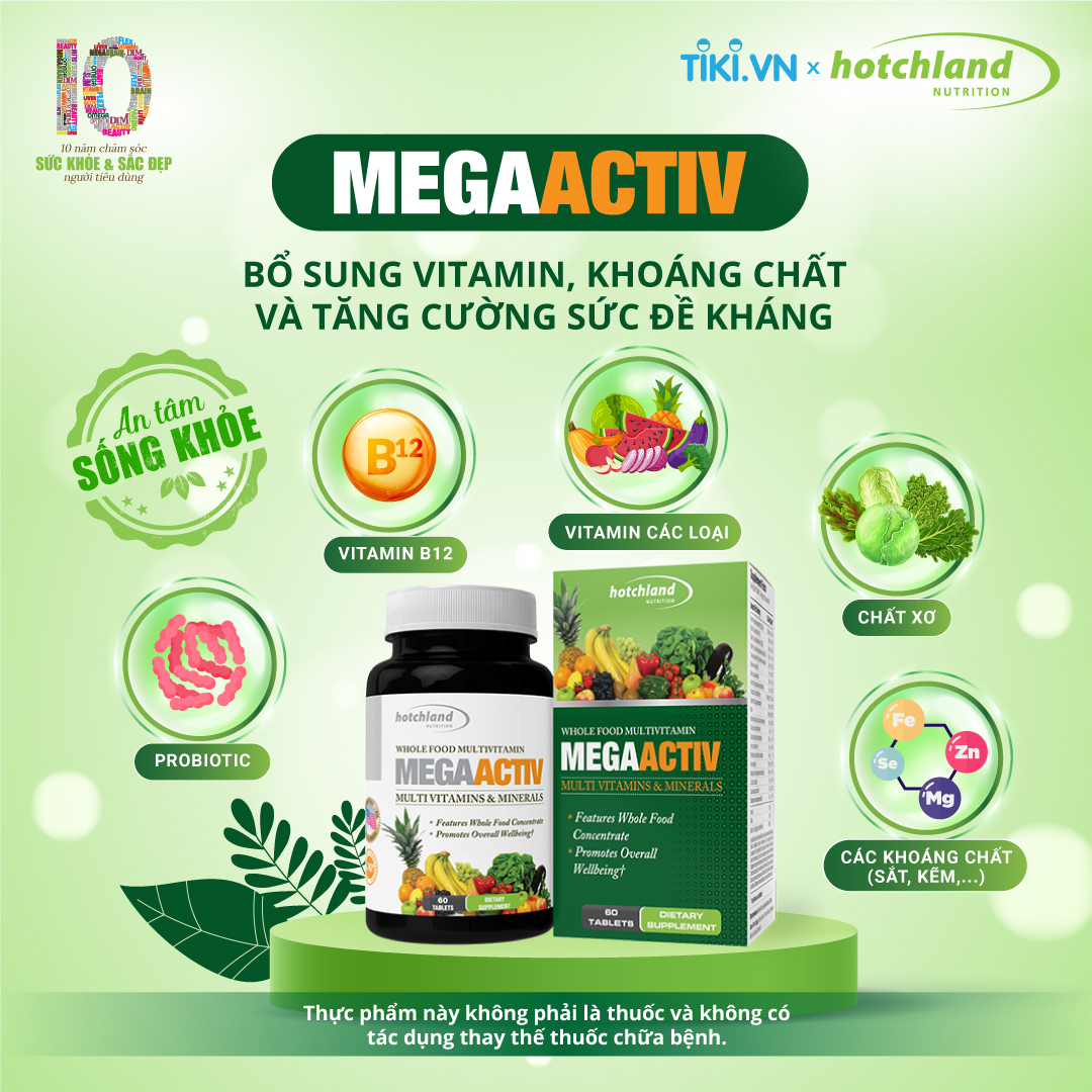 Viên uống bổ sung Vitamin tổng hợp, tăng cường sức đề kháng Hotchland MegaActiv TPBVSK-Hàng chính hãng [Hộp 60 Viên]-HL4639