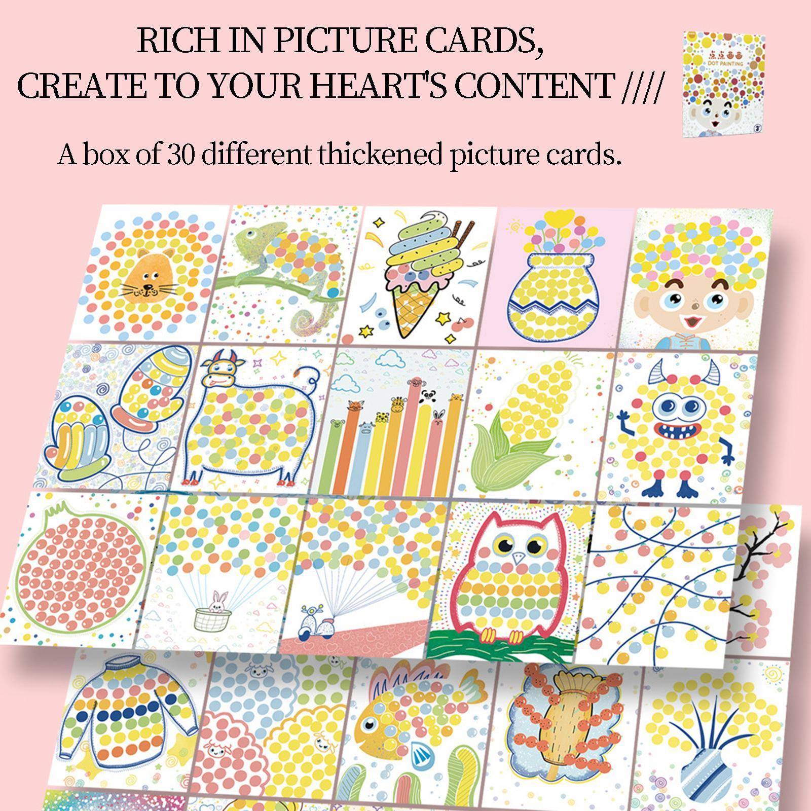 30Pcs Dot Coloring Papers for Age 3+ Kids Kindergarten Activities Boys Girls
