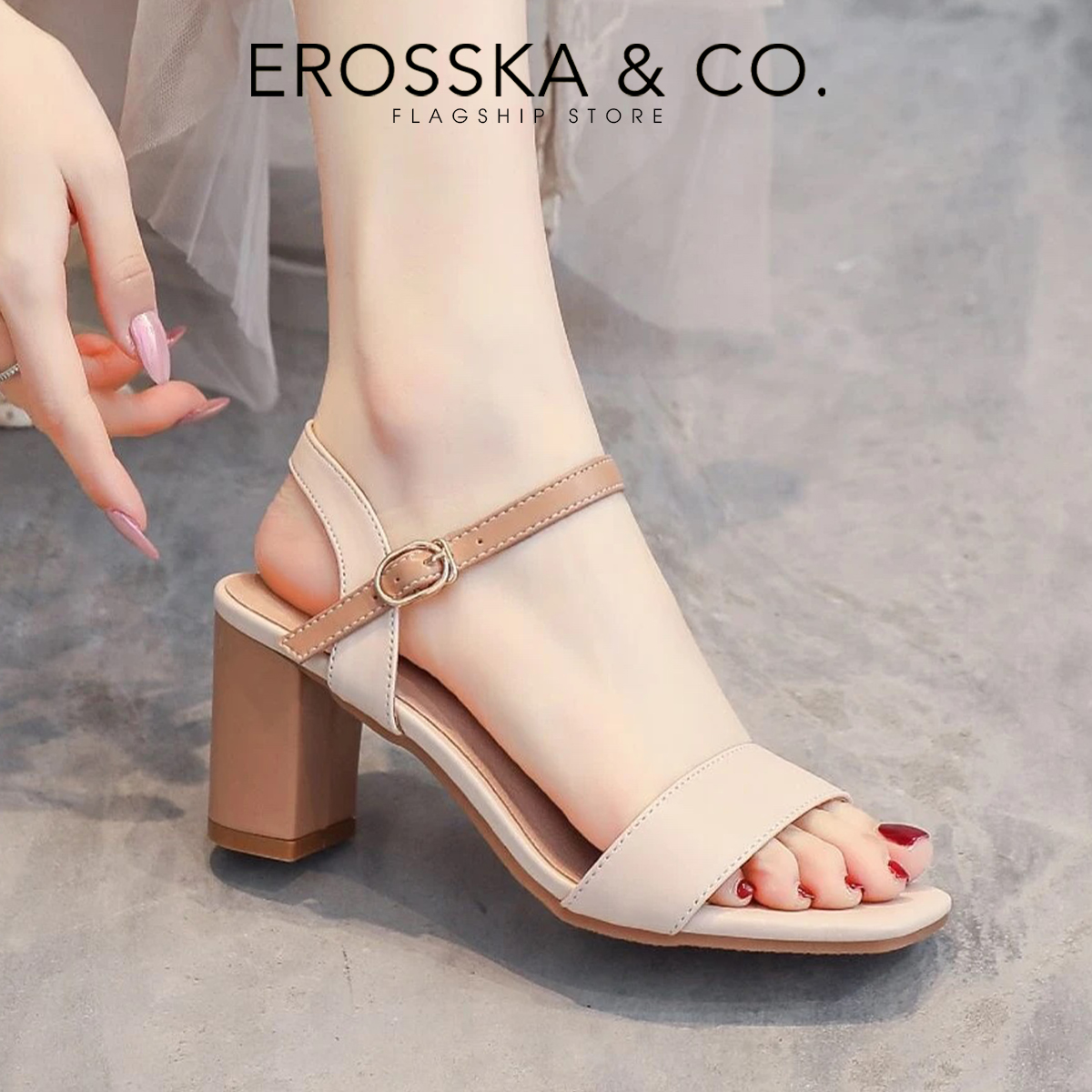 [Form nhỏ tăng 1 size] Erosska - Giày sandal nữ mũi hở phong cách thanh lịch cao 7cm - EB059