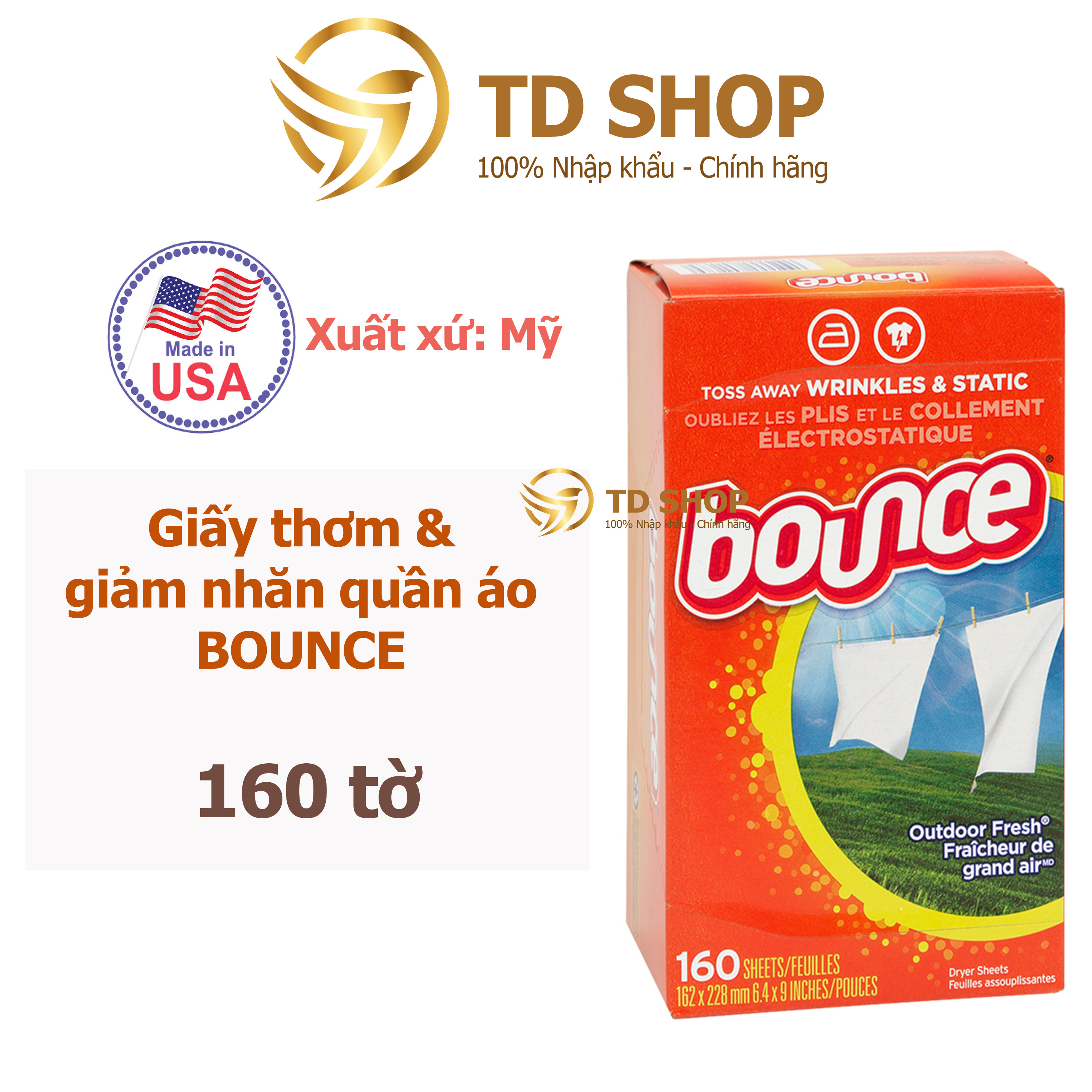 GIẤY THƠM BOUNCE  160 Tờ x 1 hộp