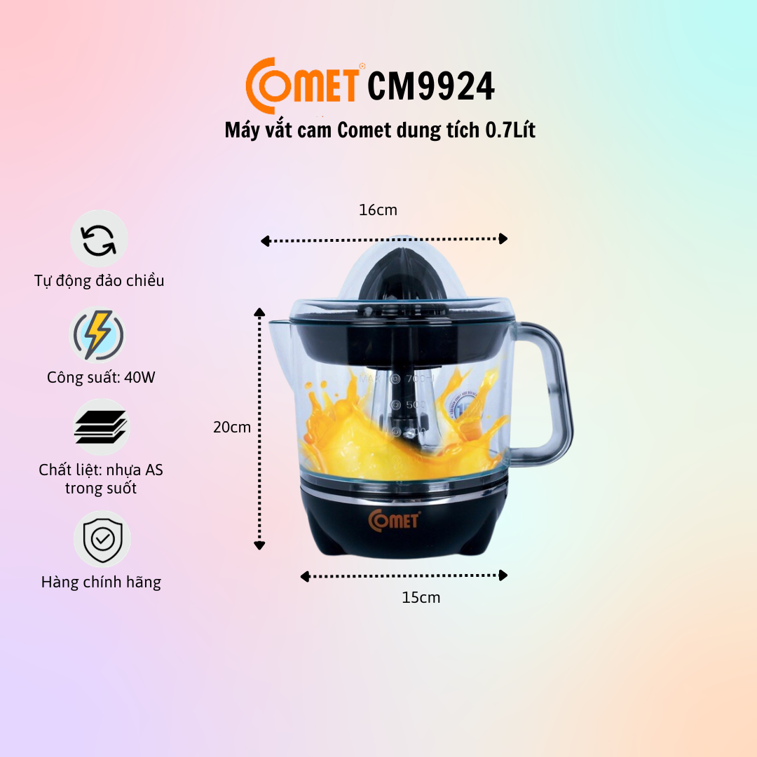 Máy vắt cam Comet CM9924 dung tích 0.7Lít - Hàng Chính Hãng - Bảo Hành 12 Tháng