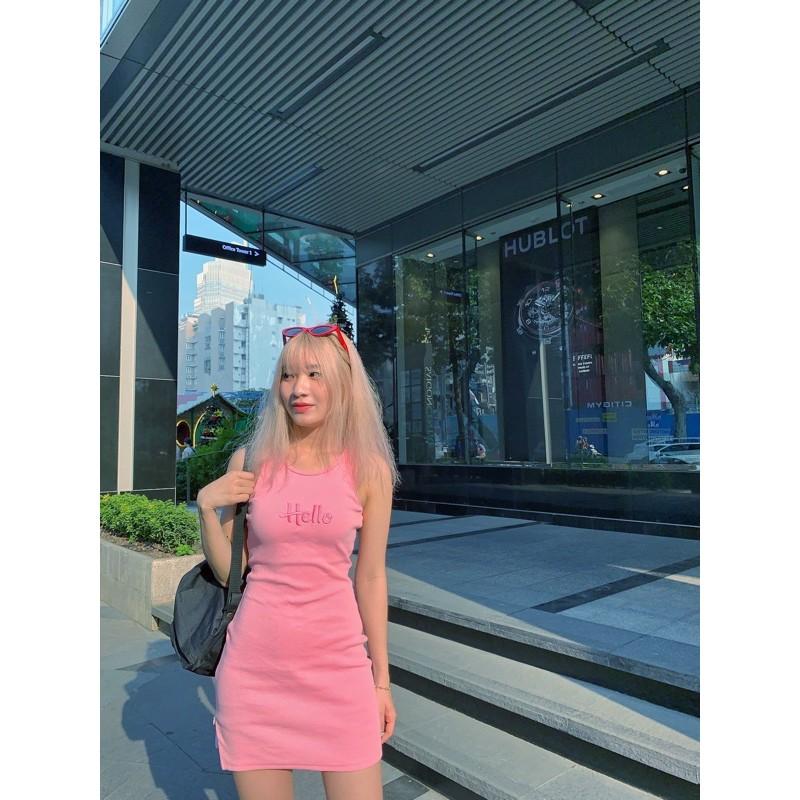 Váy ôm Pinkaholic - Đầm nữ vải thun vân co dãn , màu hồng phấn đáng yêu.