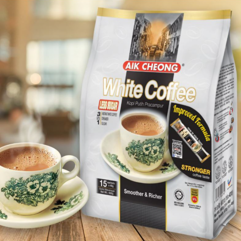 Cà Phê Trắng Ít Đường Aik Cheong Malaysia - White Coffee Less Sugar - 600g (15 gói x 40g)