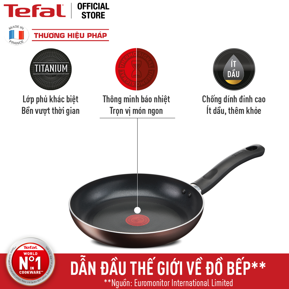 Chảo chiên chống dính đáy từ Tefal Day by Day 24cm, dùng cho mọi loại bếp- Hàng chính hãng