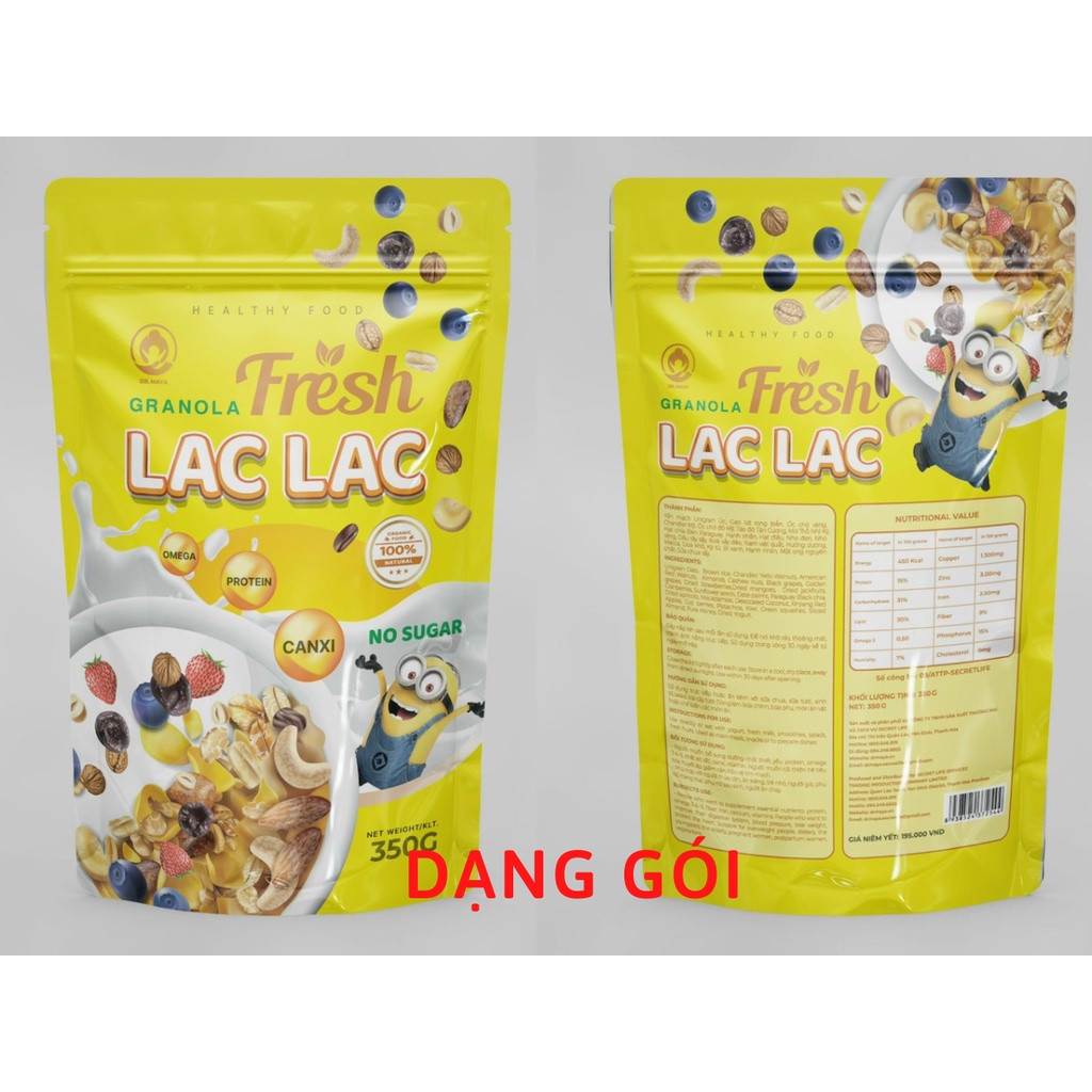 Ngũ cốc hạt ăn liền Granola Lạc Lạc thơm ngon, tốt cho sức khỏe hộp 650g , túi 350g+ quà