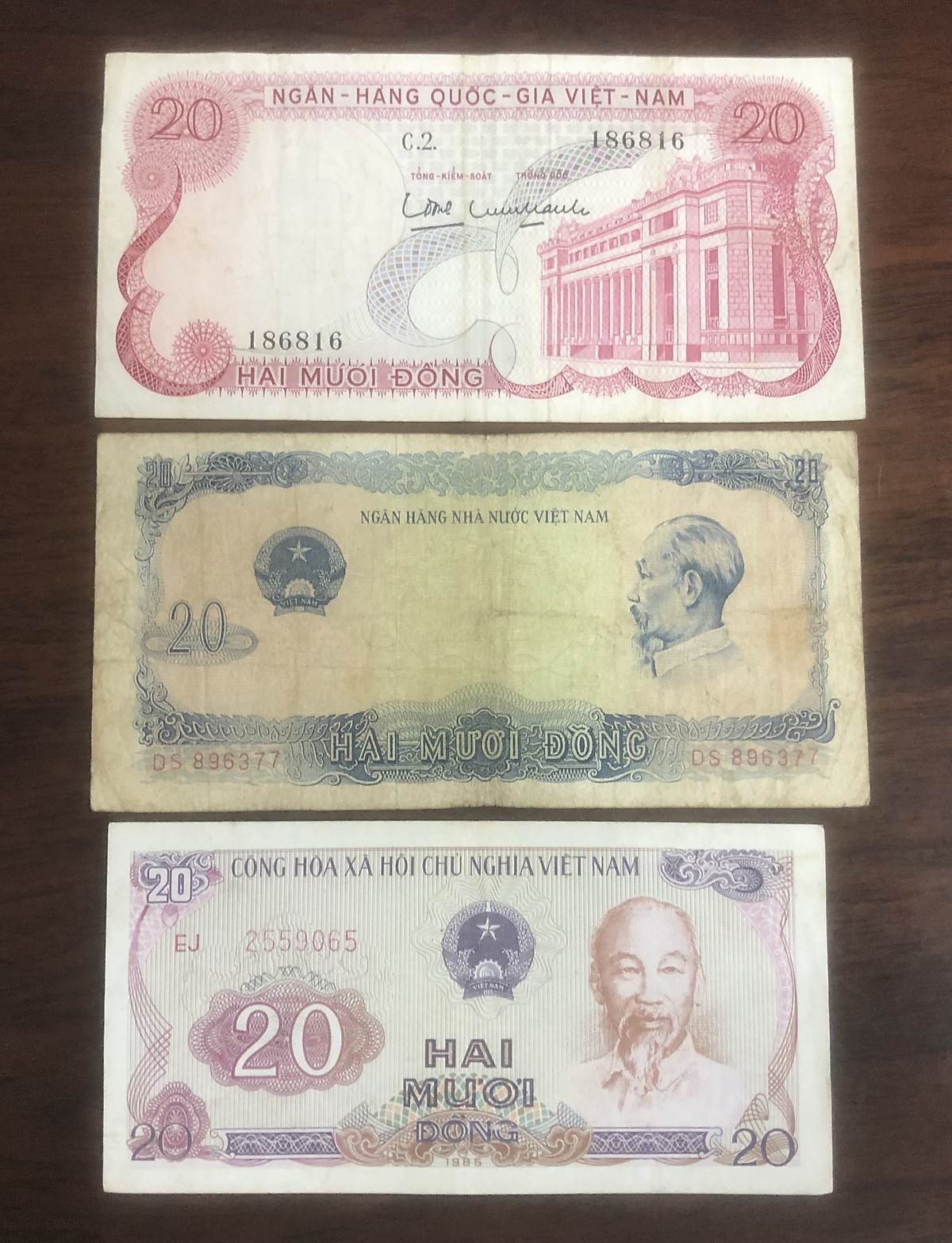 Tiền Việt Nam mệnh giá 20 đồng, 3 tờ phát hành khác giai đoạn - Chất lượng như hình, Tiền xưa thật 100%