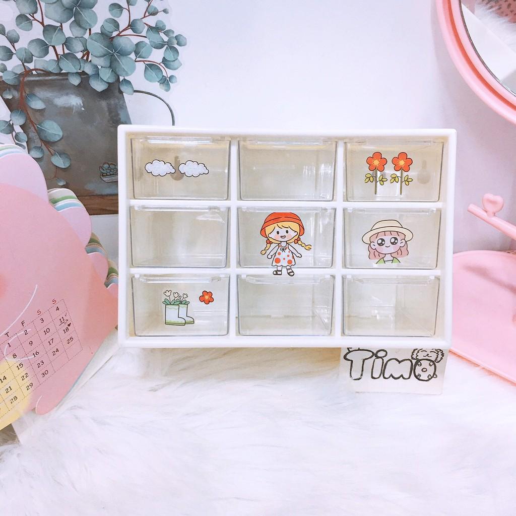 Tủ 9 Ngăn Mini Đa Năng Tiện Lợi Bằng Nhựa Đựng Phụ Kiện Xinh Decor Bàn Học Shop Có Bán Sticker Washitape Hình Dán