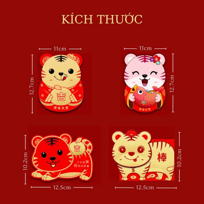 Bao Lì xì Tết 2022 Nhâm Dần độc lạ – Set 6 cái hình con hổ nhiều màu sắc cực kỳ cute đáng yêu mừng tuổi năm mới cho bé