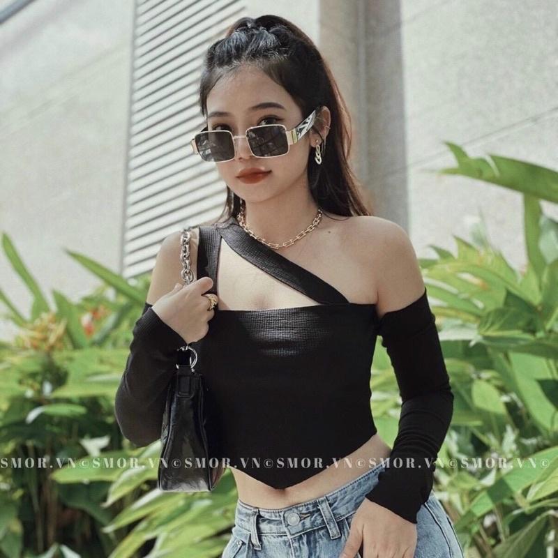 Áo Croptop Phối Lệch Vai Áo Crt Trễ Vai Siêu Xinhh