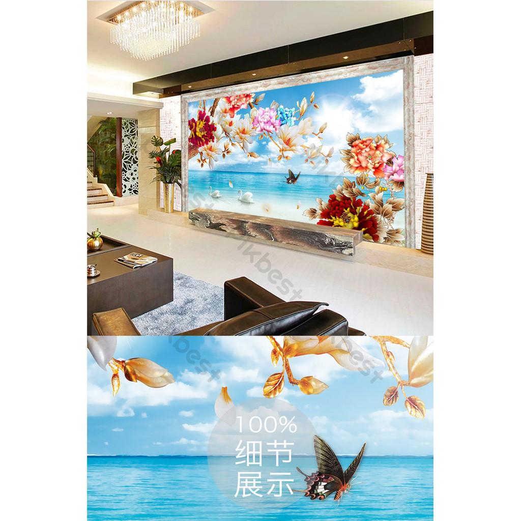 Tranh dán tường Tranh 3d dán tường phòng khách phòng ngủ hiện đại Hoa Bãi Biển kích thước lớn)