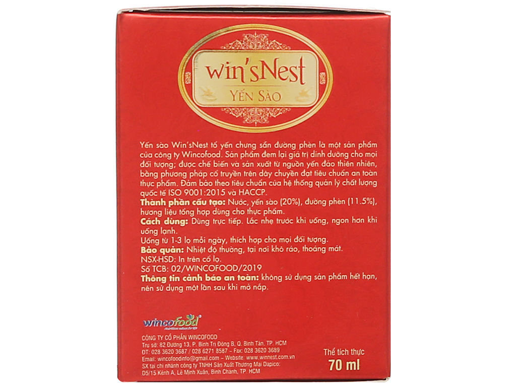 Thùng 72 lọ Yến sào win'sNest tổ yến chưng sẵn đường lọ 20% (70ml)