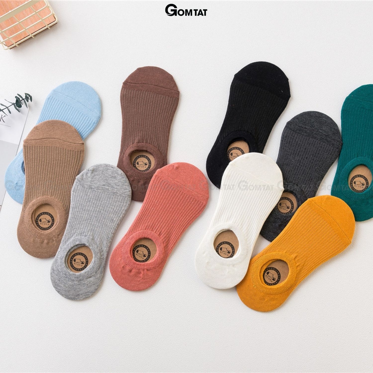 Set 10 đôi tất vớ nữ cổ ngắn GOMTAT cao cấp có đệm cao su chống tuột gót, chất liệu cotton thoáng mát - NUCN-CC-03