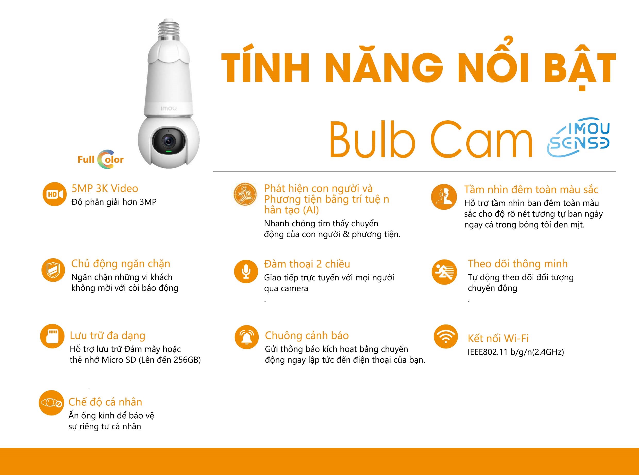 Camera bóng đèn IMOU Bulb Cam IPC-S6DP 2K/ 3K, quay quét 360 độ, có màu ban đêm, đàm thoại 2 chiều, phát hiện xe cộ - Hàng chính hãng