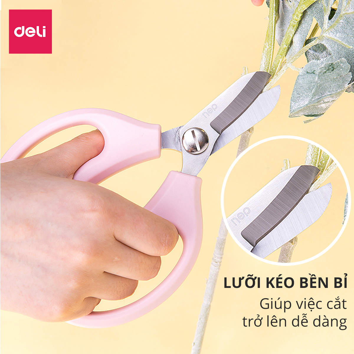 Kéo làm vườn cắt tỉa cành hoa Deli - cắt tỉa cành cây - hai màu Hồng và Xanh lam - 77751