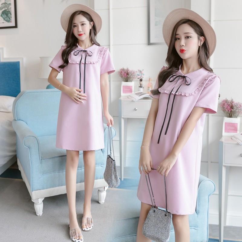 Váy bầu cổ sen phối nơ