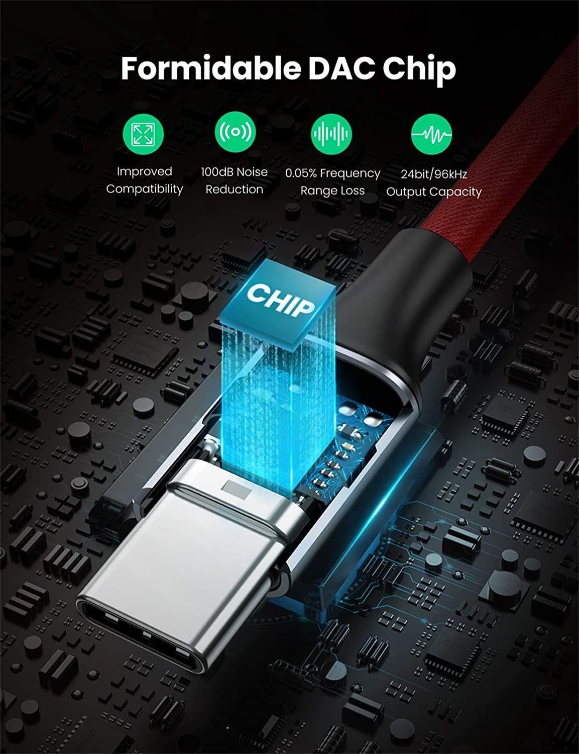 Ugreen UG70859AV161TK 10CM chip DAC Tương thích cho điện thoại Samsung màu đỏ Cáp chuyển đổi tai nghe USB C sang 3.5 mm 0.1M - HÀNG CHÍNH HÃNG