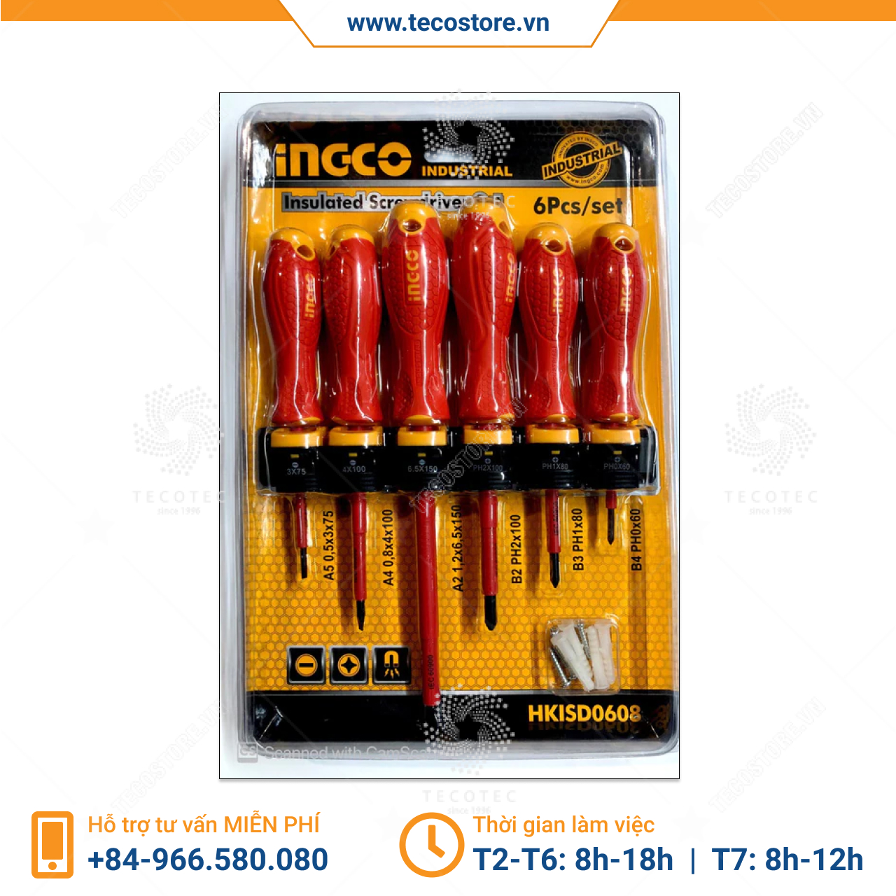 Bộ 6 tua vít cách điện INGCO HKISD0608