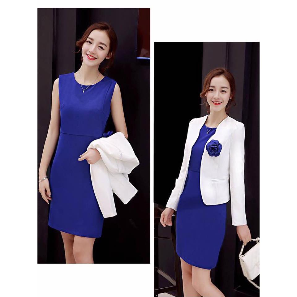 Set áo vest đính hoa và đầm thời trang LP04 cao cấp
