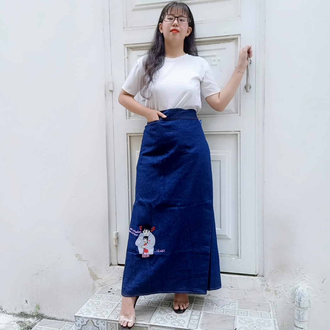 VÁY CHỐNG NẮNG TÌNH YÊU - Váy chống nắng vải Jean mềm Cao cấp có thêu Họa tiết Tình Yêu Lãng Mạn