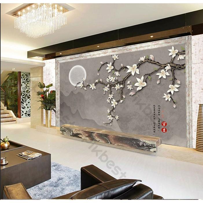 Hoa mộc lan dưới ánh trăng, Tranh 3d dán tường hiện đại trang trí phòng khách phòng ngủ MS1265281