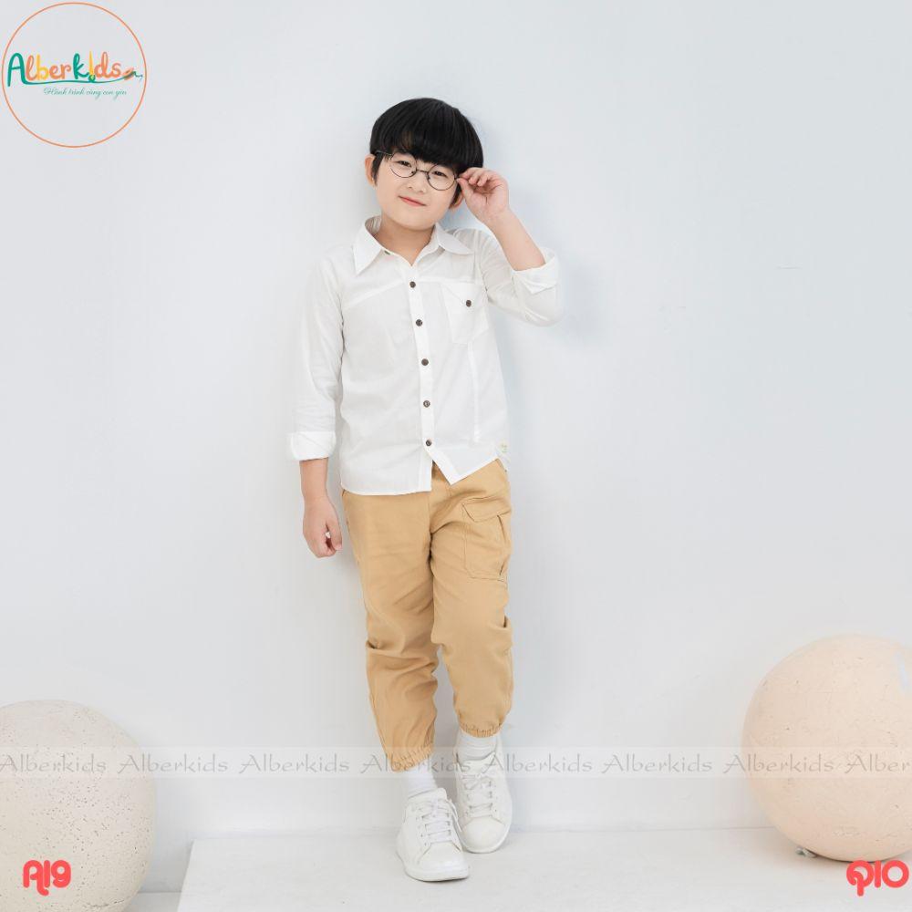 Sét đồ bộ bé trai ALBER áo sơ mi quần dài phong cách Hàn Quốc cho trẻ em 5,6,7,8,9,10,11,12 tuổi