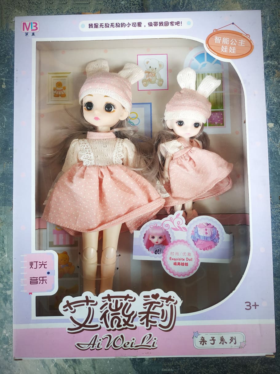 Combo 2 búp bê chị và em tóc dài mắt ngọc xinh đẹp mặc đồng phục đồ đôi, cử động khớp tay chân cao 30 cm và 17cm