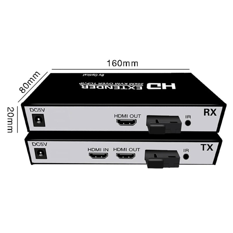 Bộ Kéo Dài HDMI Qua Dây Quang Xa 20KM  Có Điều Khiển Từ Xa Kèm Nguồn 5V/2A - Compatible KVM Optical Extender 20KM TCP/IP Extender over SC Fiber cable  with loop out /IR