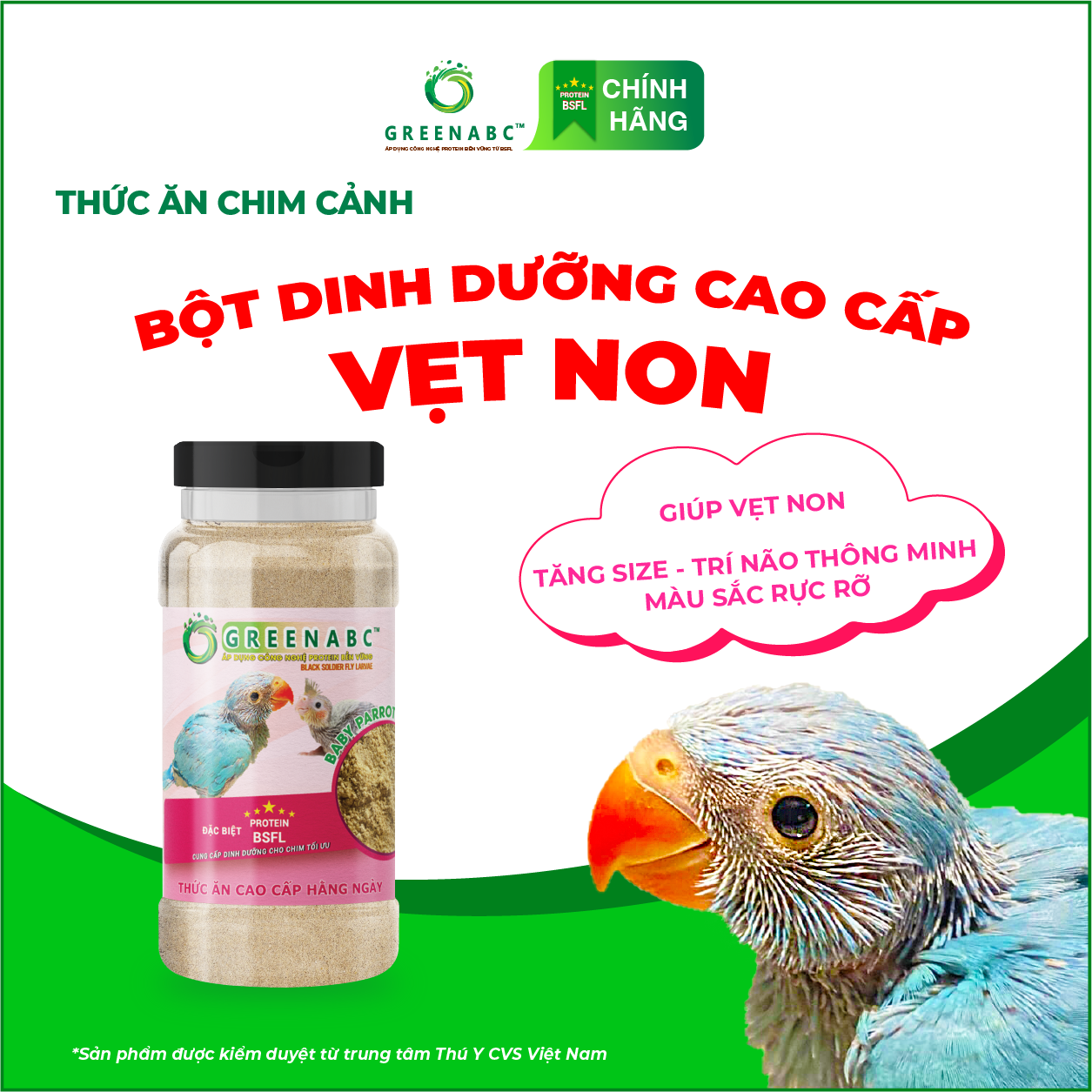 Bột dinh dưỡng cho Vẹt Non, Chim Non GREENABC – Bổ sung protein, canxi, lipid giúp chim phát triển nhanh, lông mượt, trí não thông minh – Hộp 280g