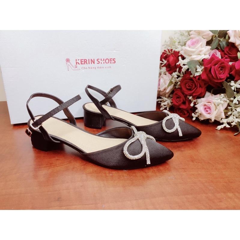 Giày sandal bệt - 5cm lụa satin có nơ