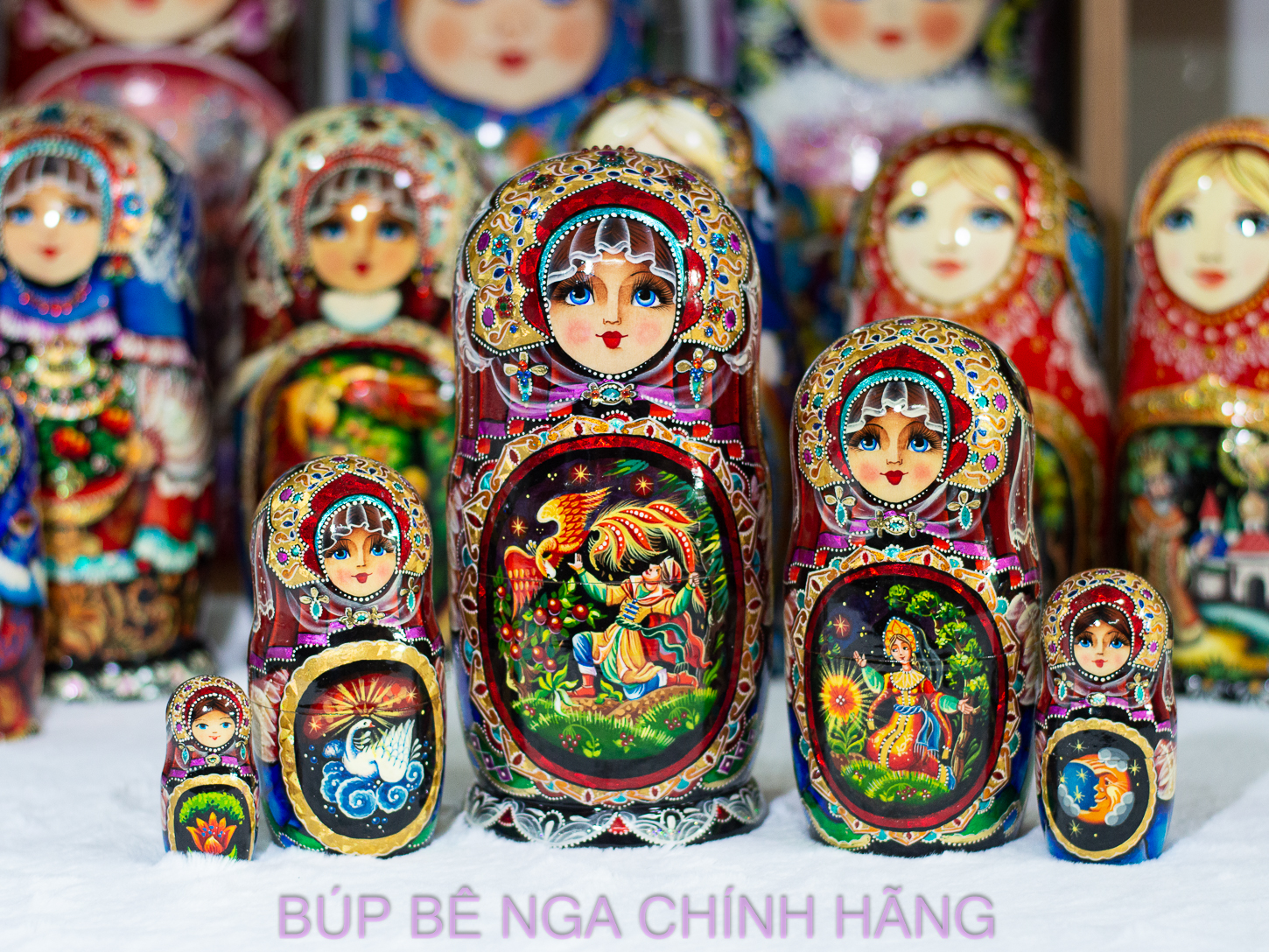 BỘ BÚP BÊ NGA CAO CẤP 5 LỚP 18CM HOA VĂN "CỔ TÍCH PHƯỢNG HOÀNG LỬA" CỰC ĐẸP VÀ SANG TRỌNG