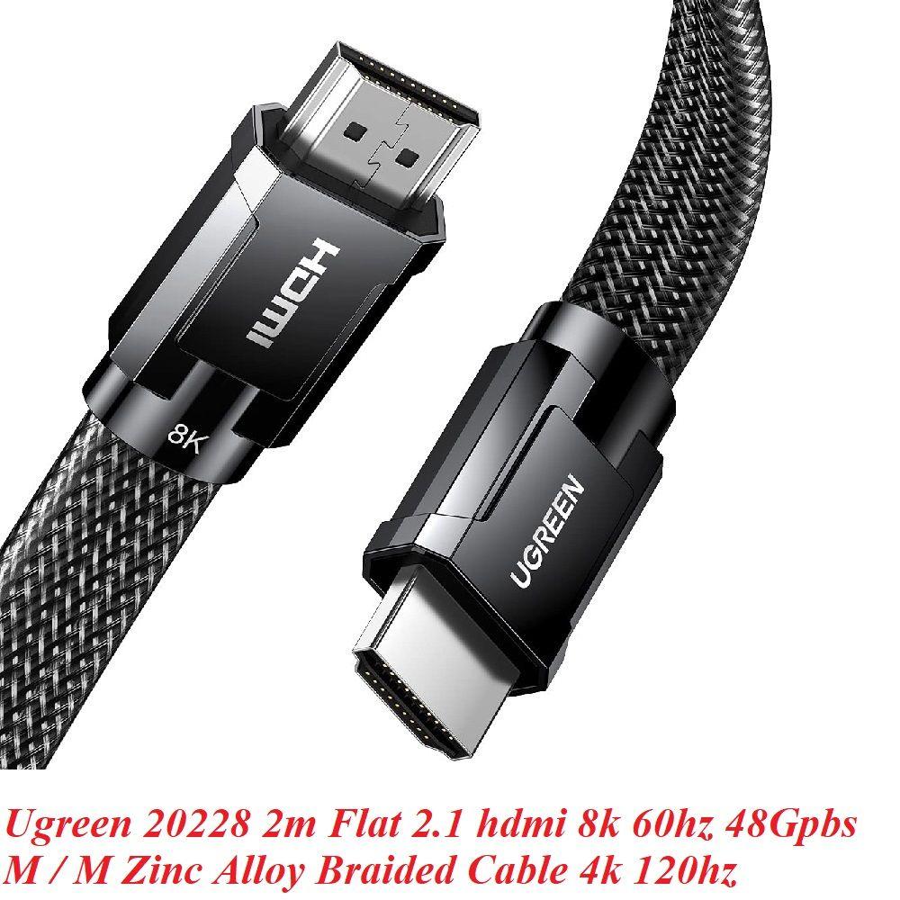 Ugreen UG20228HD145TK 2m Flat 2.1 hdmi 8k 60hz 48Gpbs M / M Zinc Alloy Braided Cable 4k 120hz - HÀNG CHÍNH HÃNG