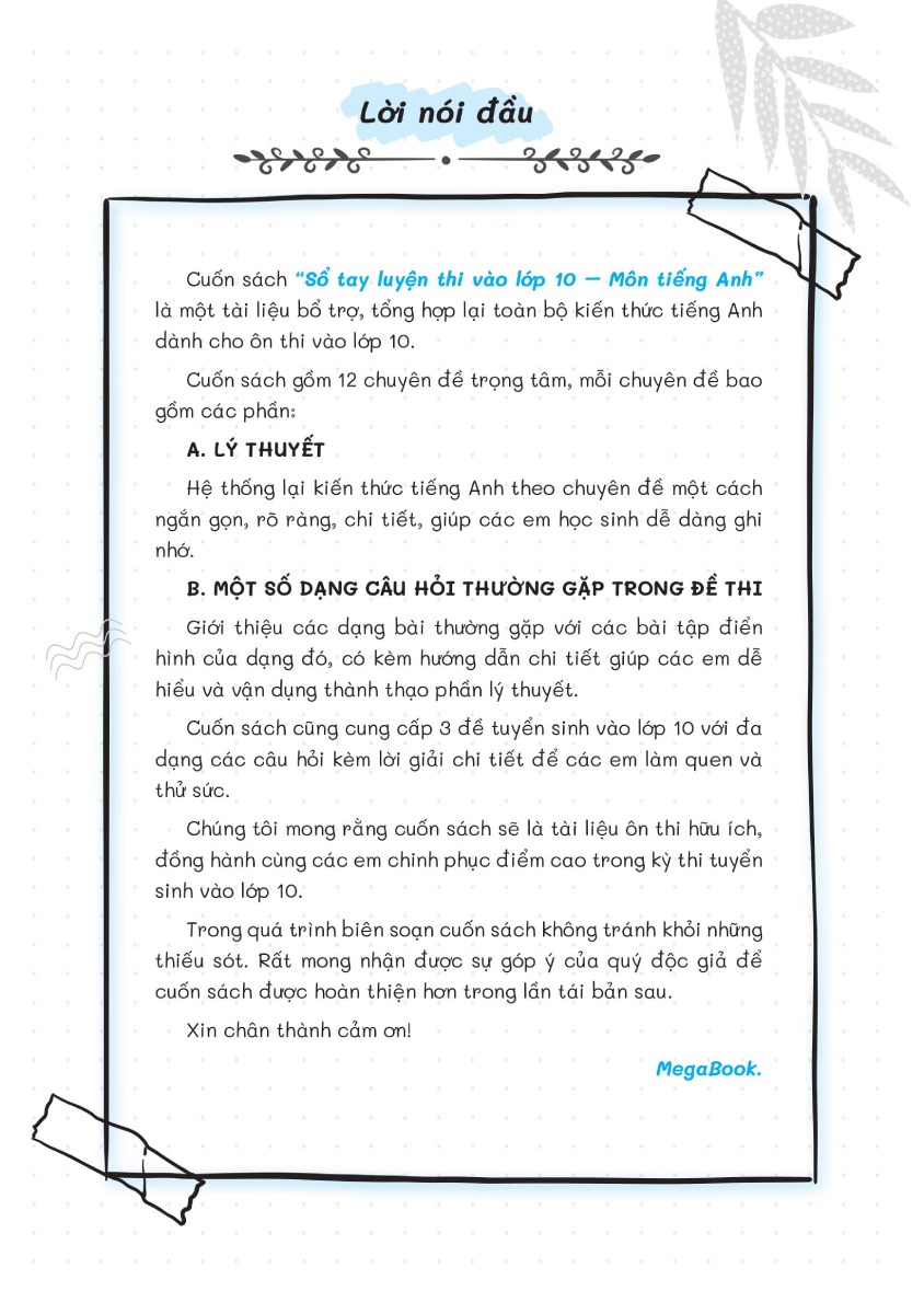 Sổ Tay Luyện Thi Vào Lớp 10 Môn Tiếng Anh _Mega