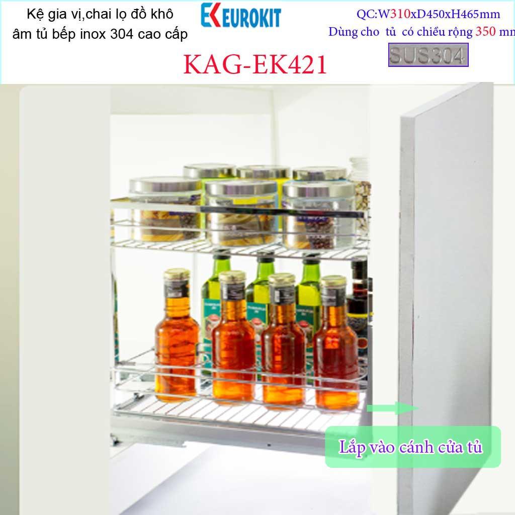 Kệ Gia vị Ray kéo Inox 304, kệ đựng gia vị 2 tầng Euro, kệ để gia vị ray giảm chấn KAG-304EK42