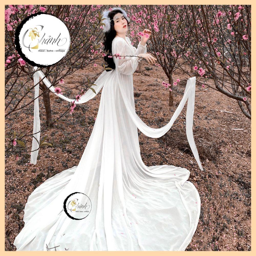 Đầm Maxi 3 Màu Khoét Ngực Tà Dài Đi Biển, Đi Rừng, Chụp Ngoại Cảnh