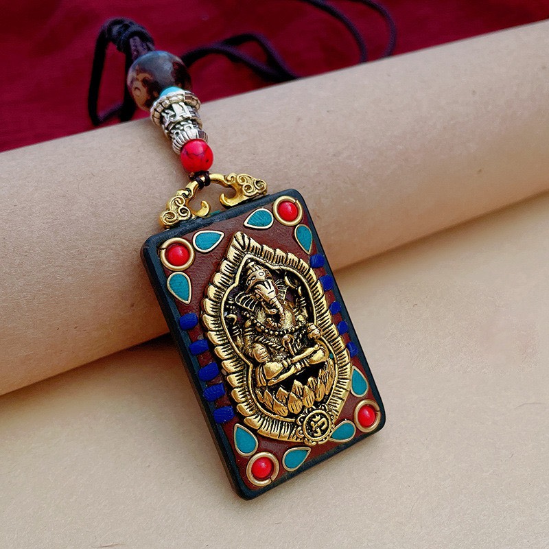 MẶT DÂY CHUYỀN THẦN VOI GANESHA BẰNG GỖ MUN TẶNG KÈM DÂY