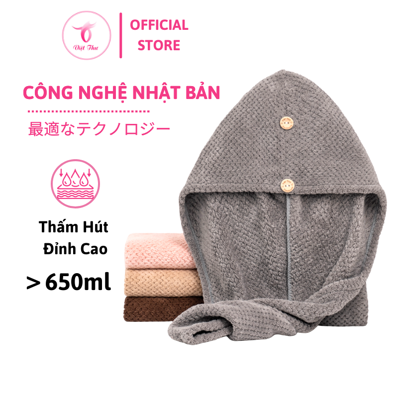 Khăn quấn tóc ủ tóc nhanh khô cao cấp Microfiber công nghệ Nhật siêu mềm, siêu thấm, siêu dày 25x65cm - Việt Thư