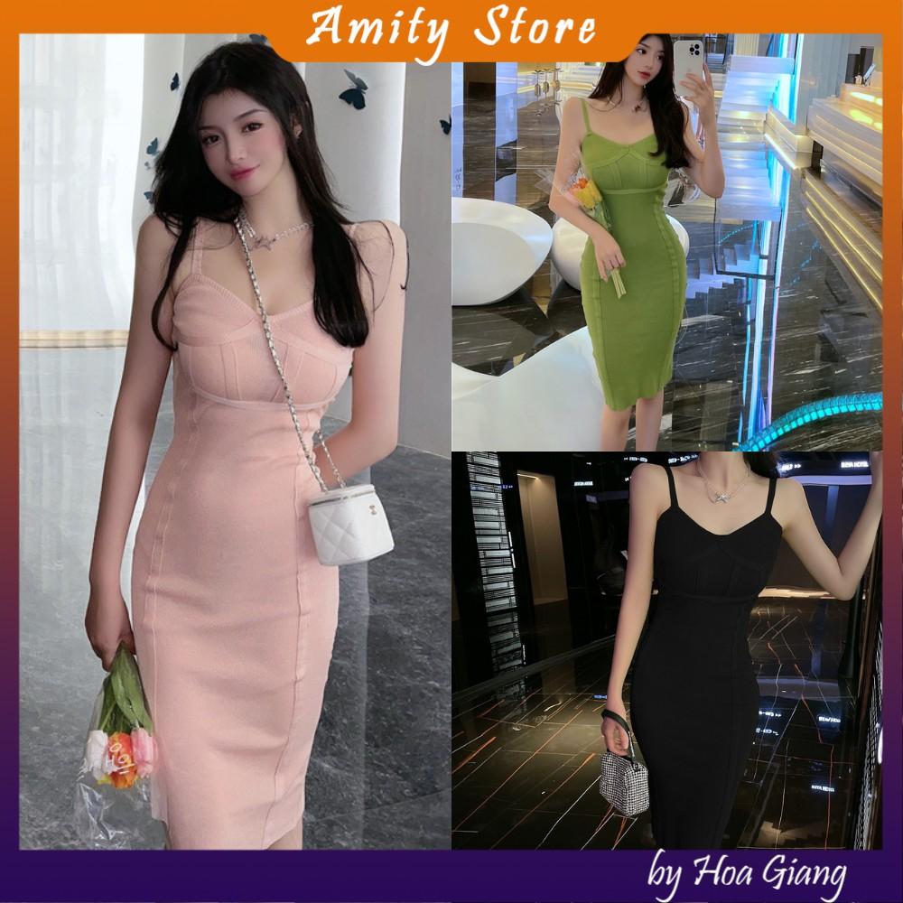 Váy hai dây len ôm body sexy hàng quảng châu