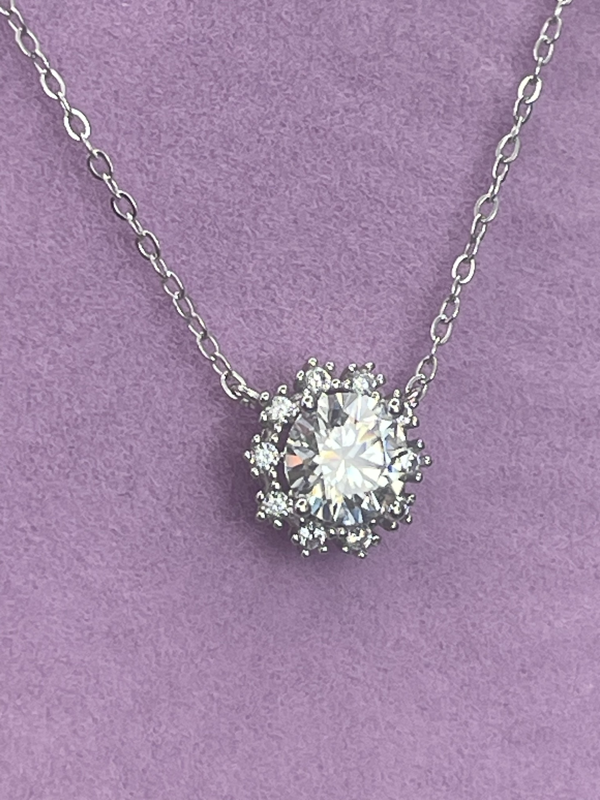 Dây chuyền Moissanite 1ct Kim Cương nhân tạo và Bạc 925 xi Bạch Kim N1976