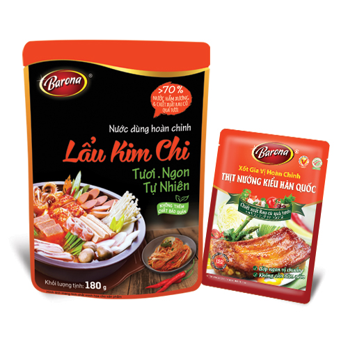 Combo Nước dùng Lẩu Kim Chi Barona 180g &amp; Gia vị Thịt Nướng Kiểu Hàn Quốc Barona 80g tươi ngon chuẩn vị không cần nêm nếm