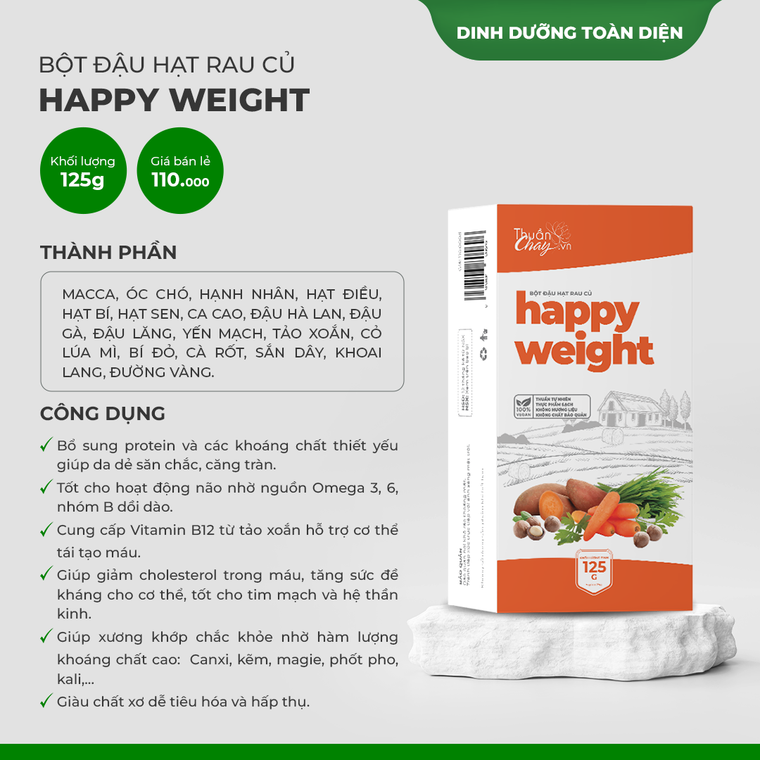 HAPPY WEIGHT - BỘT ĐẬU HẠT RAU CỦ DÀNH CHO TRẺ EM, NGƯỜI MUỐN TĂNG CÂN (125g)