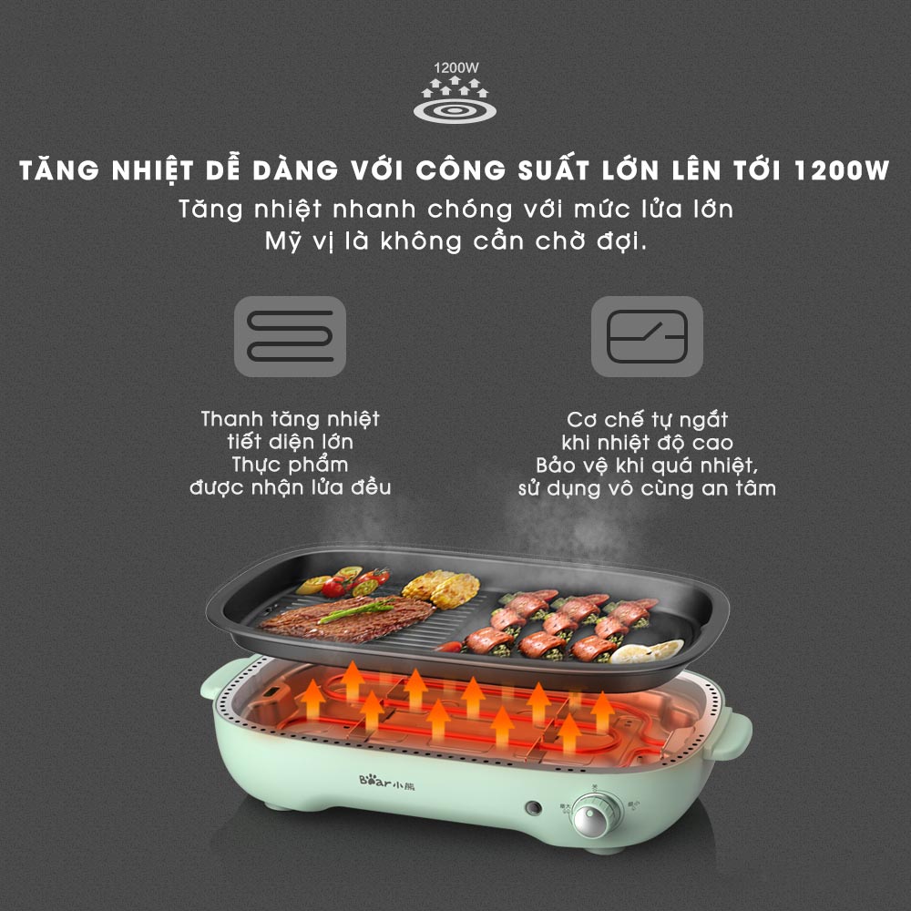 Nồi Lẩu Nướng Đa Năng 3 Trong 1 Bear DHG-C40D5 làm lẩu, nướng và bánh pancake - hàng chính hãng