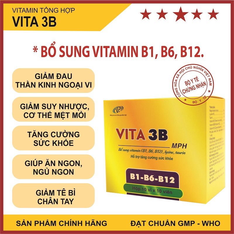 Combo 2 Hộp Vitamin 3B Vita3B - Giúp Bổ Sung Vitamin B1, B6, B12, Lysine, Taurin, Hỗ Trợ Tăng Cường Sức Khỏe, Giảm Mệt Mỏi. Hộp 100 Viên