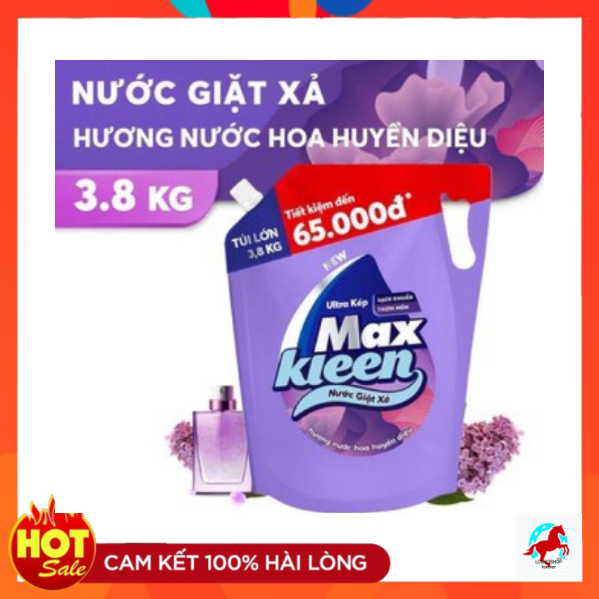 Nước Giặt Xả MAXKEEL Hương Nước Hoa Huyền Diệu(3.8kg)- LOILEOSHOP BC 29- Công nghệ Ultra Kép kết hợp 2 sức mạnh giặt &quot; và &quot;xả trong 1 nắp giặt đánh bay vết bẩn, diệt khuẩn, quần áo sạch sáng, mềm vải, hương thơm ngát dài lâu