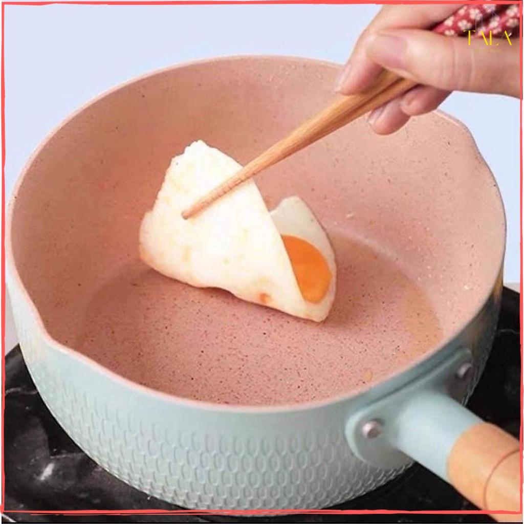 Chảo Chống Dính 18cm Đáy Sâu Kiểu Nhật - Chảo Chống Dính Chiên Xào, Nấu Bột Cho Bé Tay Cầm Gỗ